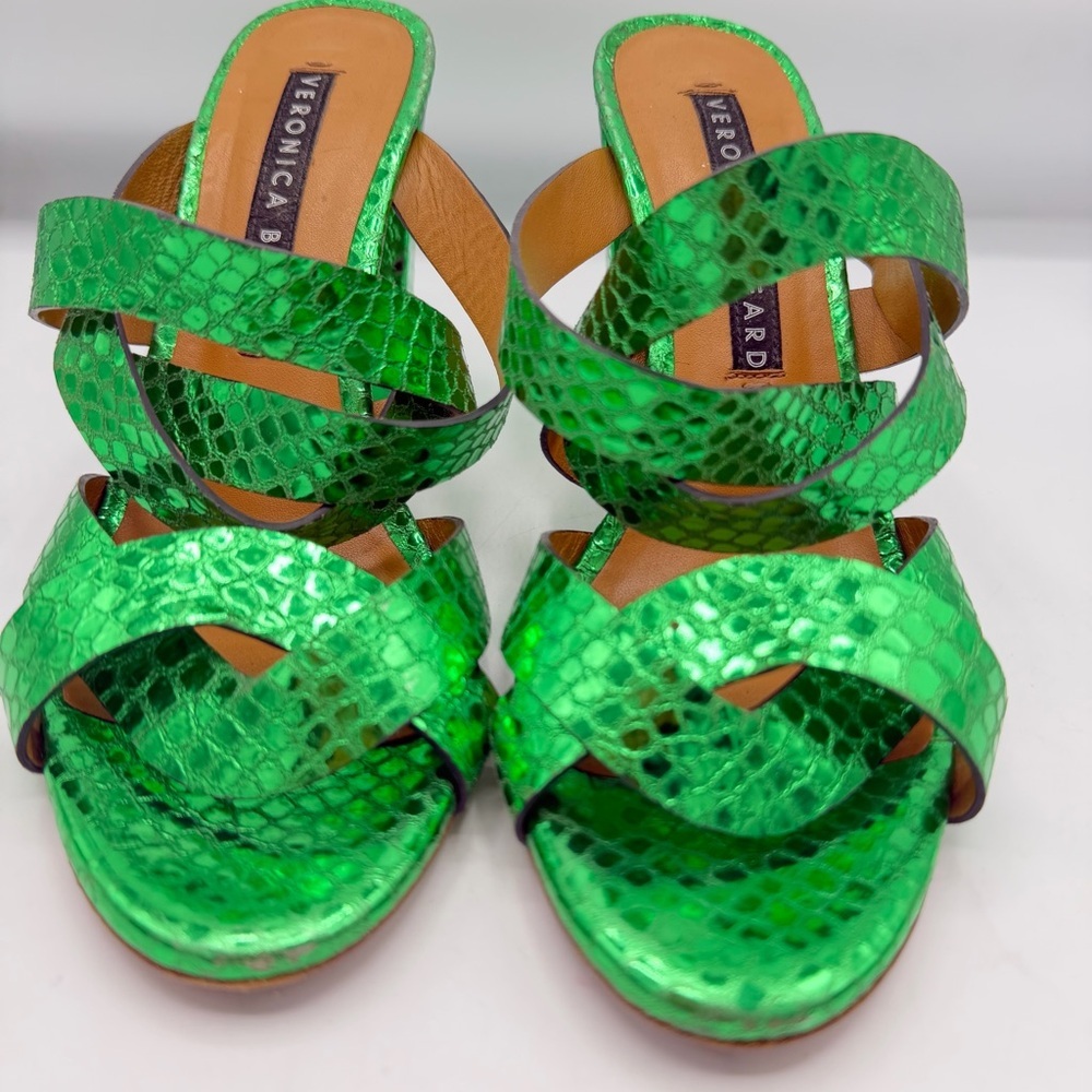 Veronica Beard Emerald Snake Print Mules - Picture 5 of 12